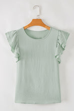 Load image into Gallery viewer, Clearly Aqua Solid Color Ruffled Short Sleeve Casual Blouse
