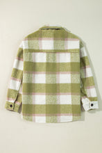 Load image into Gallery viewer, Sage Green Plaid Print Buttoned Flap Pockets Baggy Shacket
