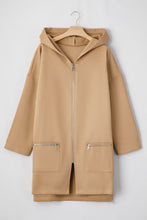 Load image into Gallery viewer, Light French Beige Solid Color Casual Zip up Hooded Coat
