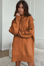 Load image into Gallery viewer, Gold Flame Solid Color Turtleneck Drop Shoulder Loose Sweater Dress
