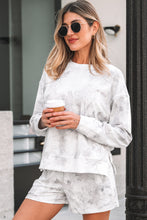 Load image into Gallery viewer, Beige Camo Print Pullover Top and Elastic Waist Casual Short Set

