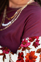 Load image into Gallery viewer, Wild Ginger Contrast Floral Sleeve Solid Ribbed Body Patchwork Long Sleeve Top
