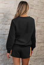 Load image into Gallery viewer, Black Striped Accent Pullover and Shorts Two Piece Casual Set
