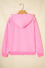 Load image into Gallery viewer, Sachet Pink Solid Color Ribbed Zip Up Drawstring Hooded Jacket
