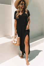 Load image into Gallery viewer, Black V Neck Hidden Pocket Splits Maxi T-shirt Dress
