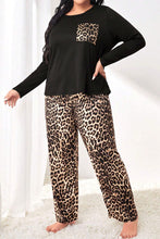 Load image into Gallery viewer, Black Leopard Patched Pocket Long Sleeve Top Plus Size Pants Set
