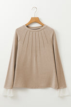 Load image into Gallery viewer, Parchment Seam Detail Lace Contrast Cuffs Raglan Sleeve Top
