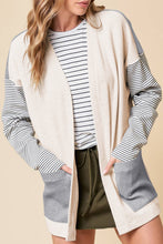 Load image into Gallery viewer, Black Stripe Colorblock Patchwork Open Front Cardigan with Pocket
