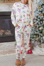 Load image into Gallery viewer, Apricot Floral Print Pullover Drawstring Lounge Pants Set
