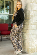 Load image into Gallery viewer, Black Leopard Patched Pocket Long Sleeve Top Plus Size Pants Set
