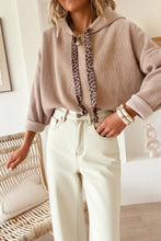 Load image into Gallery viewer, Dark Khaki Thermal Textured Leopard Drawstring Baggy Hoodie
