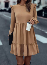 Load image into Gallery viewer, Light French Beige Frilled Collar Ruffled Shoulder Tiered Dress
