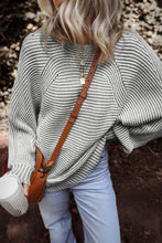 Load image into Gallery viewer, Medium Grey Striped Print Ribbed Knit Boat Neck Baggy Sweater
