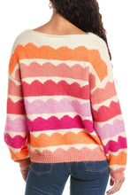 Load image into Gallery viewer, Rose Red Wave Striped Balloon Sleeve Drop Shoulder Sweater

