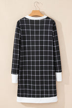 Load image into Gallery viewer, Black Plaid Colorblock Edge Open Cardigan with Pocket
