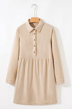 Load image into Gallery viewer, Dearlovers Oatmeal Corduroy Half Button Collared Long Sleeve Mini Dress
