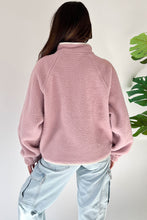 Load image into Gallery viewer, Fushia Stand Neck Half Button Zip Pocket Plush Sweatshirt

