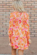 Load image into Gallery viewer, Orange Abstract Print Smocked Lantern Sleeve Ruffle Mini Dress
