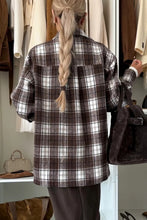 Load image into Gallery viewer, Dark Brown Flanel Plaid Single Chest Pocket Boyfriend Shacket
