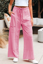 Load image into Gallery viewer, Bonbon Mineral Wash Exposed Seam Drawstring Elastic Waistband Wide Leg Cargo Pants
