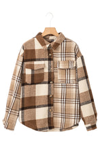 Load image into Gallery viewer, Light French Beige Flannel Plaid Double Flap Pocket Shacket
