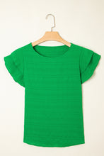 Load image into Gallery viewer, Dark Green Textured Ruffled Sleeve Round Neck Top
