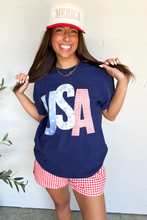 Load image into Gallery viewer, Blue USA Graphic July 4th Crew Neck T Shirt
