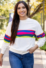 Load image into Gallery viewer, White Colorful Striped Accent Long Sleeve T Shirt
