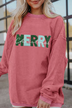 Load image into Gallery viewer, Strawberry Pink MERRY Christmas Chenille Embroidered Corded Sweatshirt
