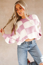 Load image into Gallery viewer, Pink Checkered Bishop Sleeve Sweater
