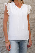 Load image into Gallery viewer, White Embroidered Ruffle Trim Textured Blouse
