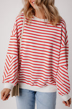 Load image into Gallery viewer, Orange Stripe Drop Shoulder Crew Neck Loose Sweatshirt
