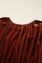 Load image into Gallery viewer, Clay Elastic V Neck Puff Sleeve Short Velvet Dress
