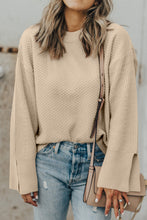 Load image into Gallery viewer, Parchment Solid Textured Knit Split Cuff Drop Shoulder Loose Sweater
