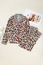 Load image into Gallery viewer, Dearlove Khaki Leopard Print Colorblock Striped Edge Shirt and Pants Pajama Set

