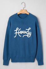 Load image into Gallery viewer, Dusk Blue Howdy Embroidered Graphic Western Sweater
