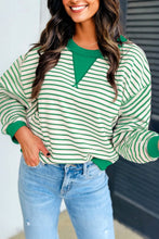 Load image into Gallery viewer, Bright Green Striped Exposed Seam Patchwork Loose Pullover Top
