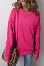 Load image into Gallery viewer, Rose Red Drop Shoulder Crisscross Stitching Pocketed Loose Sweatshirt
