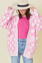 Load image into Gallery viewer, Pink Rhombus Pattern Knit Open Front Pocketed Cardigans
