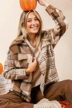 Load image into Gallery viewer, Light French Beige Flannel Plaid Double Flap Pocket Shacket
