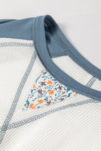 Load image into Gallery viewer, White Floral Patchwork Waffle Knit Raglan Top
