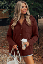 Load image into Gallery viewer, Red Sandalwood Ribbed Knit Buttons Front Flap Pocket Casual Shacket
