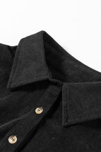 Load image into Gallery viewer, Black Corduroy Half Button Collared Long Sleeve Mini Dress
