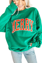 Load image into Gallery viewer, Bright Green MERRY Graphic Pullover Sweatshirt
