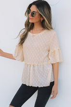 Load image into Gallery viewer, Beige Solid Color Textured Ruffled Short Sleeve Blouse
