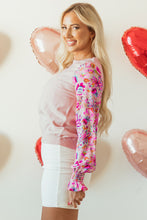 Load image into Gallery viewer, Oatmeal Floral Printed Patchwork Smocked Lantern Sleeve Knit Top
