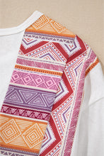 Load image into Gallery viewer, White Western Aztec Print Patchwork Ruffled Tunic Long Sleeve Babydoll Top
