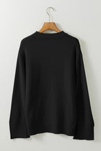 Load image into Gallery viewer, Black Solid Textured Knit Split Cuff Drop Shoulder Loose Sweater

