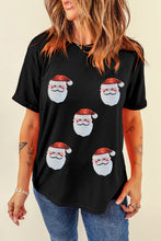 Load image into Gallery viewer, Black Faux Sequin Christmas Claus Pattern Crewneck T Shirt
