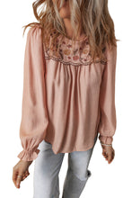 Load image into Gallery viewer, Gossamer Pink Floral Embroidered Textured Flounce Sleeve Elegant Blouse
